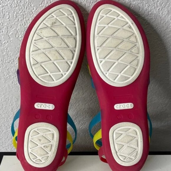 Crocs Isabella Huarache Flat Sandals Rainbow Multicolor Strappy Women's 11 US - Picture 8 of 9